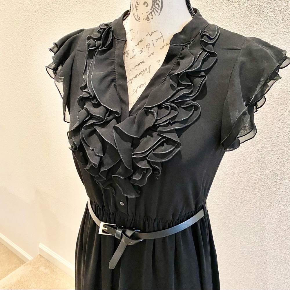 Vintage Zara Basic Collection V-Neck Ruffle Sleeves Dress - Picture 3 of 16